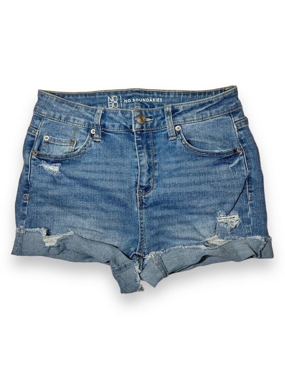 No Boundaries Junior’s Distressed Denim Shorts Medium Wash Size Small